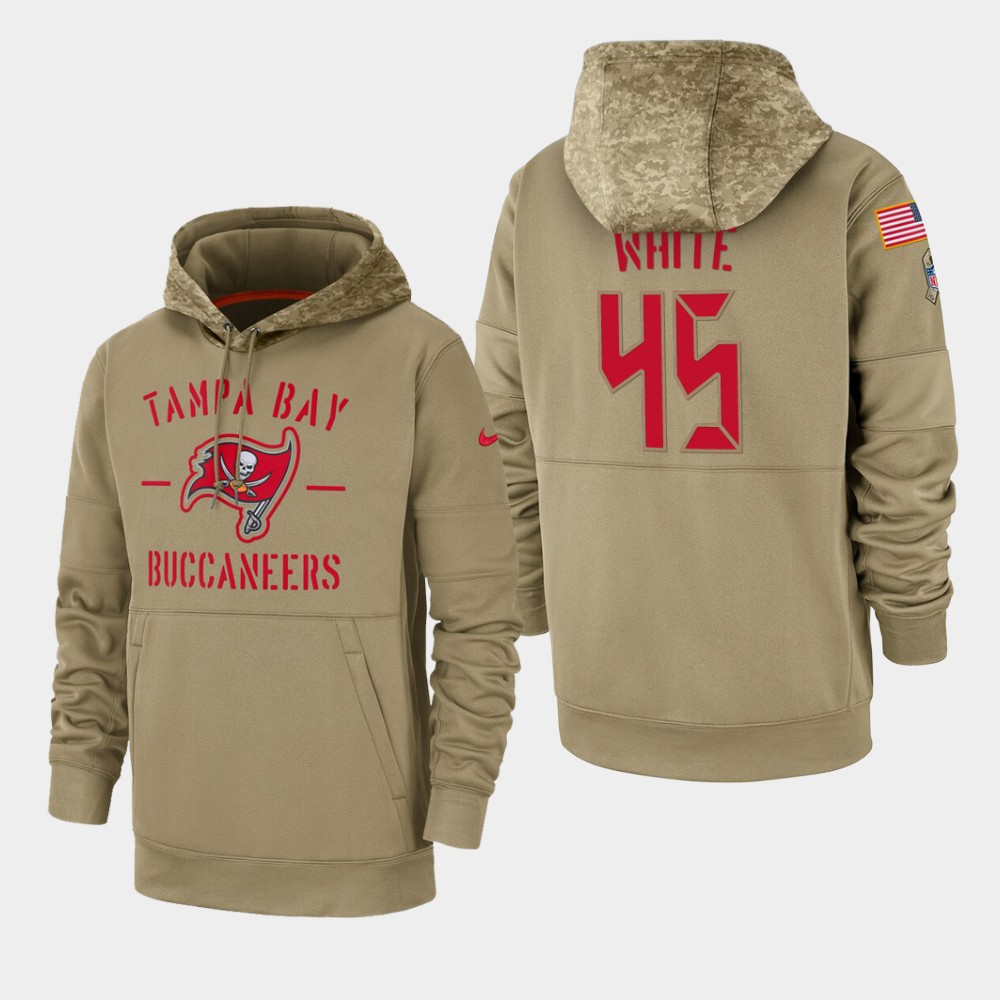 Men's Tampa Bay Buccaneers #45 Devin White Tan 2019 Salute to Service Sideline Therma Pullover Hoodie